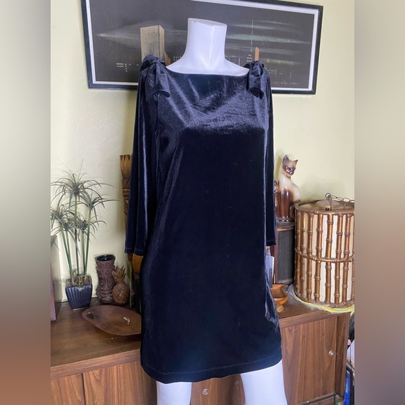 New French connection mini black velvet bow dress cocktail mod classic beauty - Picture 5 of 9